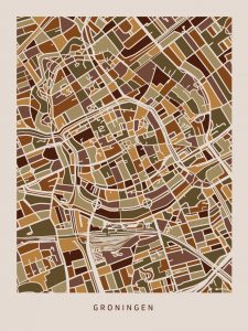 poster-groningen kaart koenmeloen bruin
