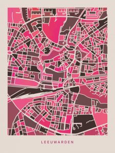 poster-kaart-leeuwarden-koenmeloen-roze-paars