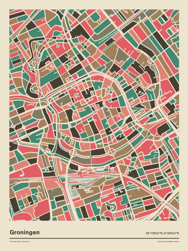 Groningen-mozaiek-poster-print-grijze-roze-tinten-2 koenmeloen