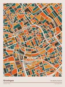 Groningen-mozaiek-poster-print-oranje-bruine-tinten-2 koenmeloen