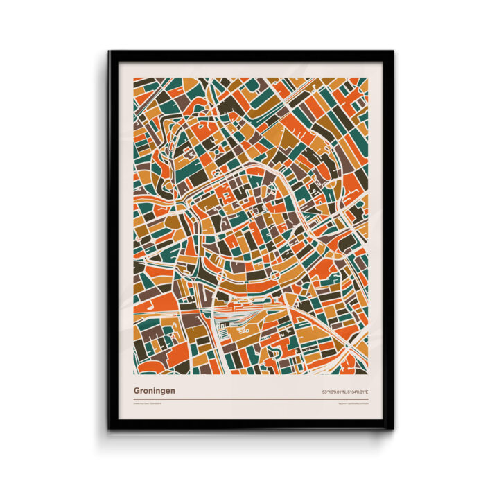 Groningen-mozaiek-poster-print-oranje-bruine-tinten koenmeloen