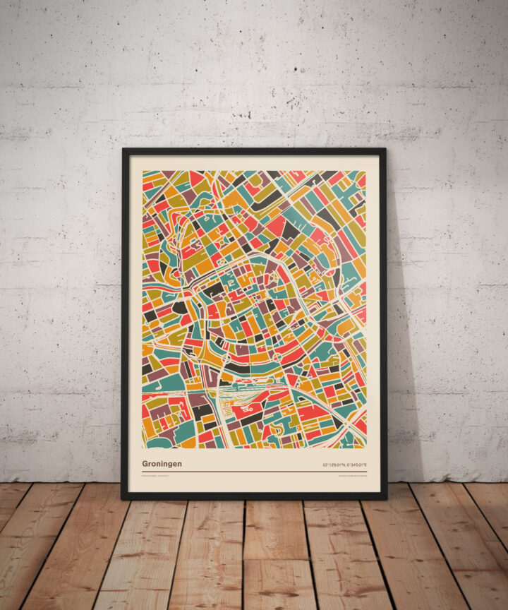 Groningen-mozaiek-poster-retro-warme-kleuren-vloer koenmeloen