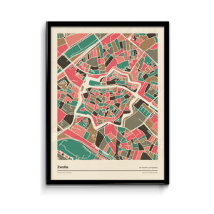 Zwolle-mozaiek-poster-print-grijze-roze-tinten-koenmeloen