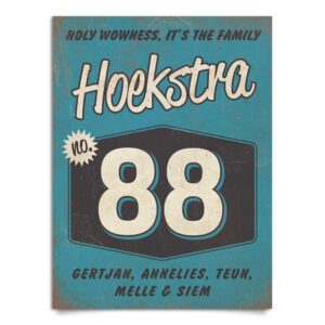 Vintage naambord-Hoekstra-voordeur-blauw-wit-zwart-koenmeloen