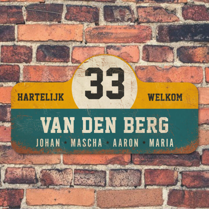 Van-den-Berg-naambord-koenmeloen-blauw-geel-wit-zwart-muur rallybord