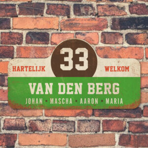 Van-den-Berg-naambord-koenmeloen-groen-wit-bruin-rood-muur rallybord
