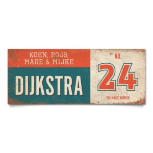 Koenmeloen-vintage-naambord-Dijksrta-blauw-rood-wit
