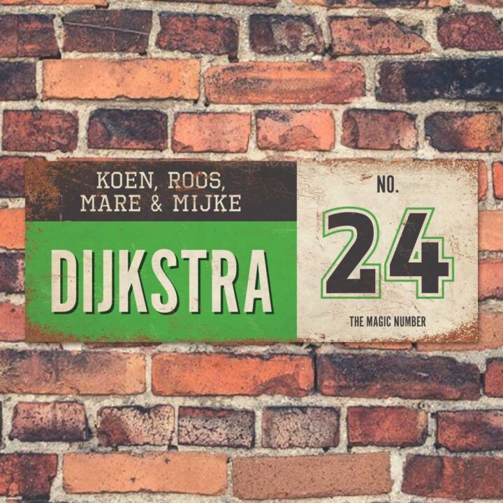 Koenmeloen-vintage-naambord-Dijksrta-groen-zwart-wit