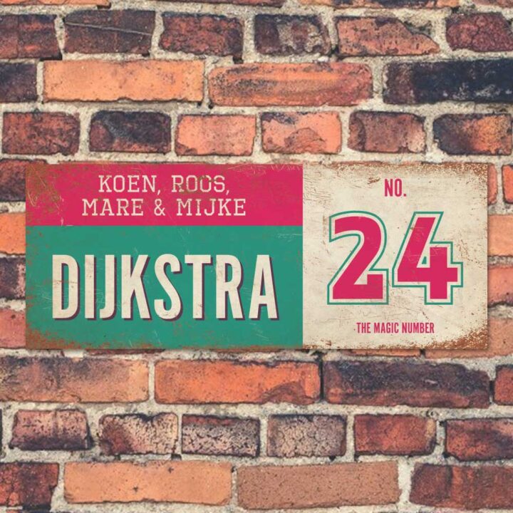 Koenmeloen-vintage-naambord-Dijksrta-mint-roze-wit