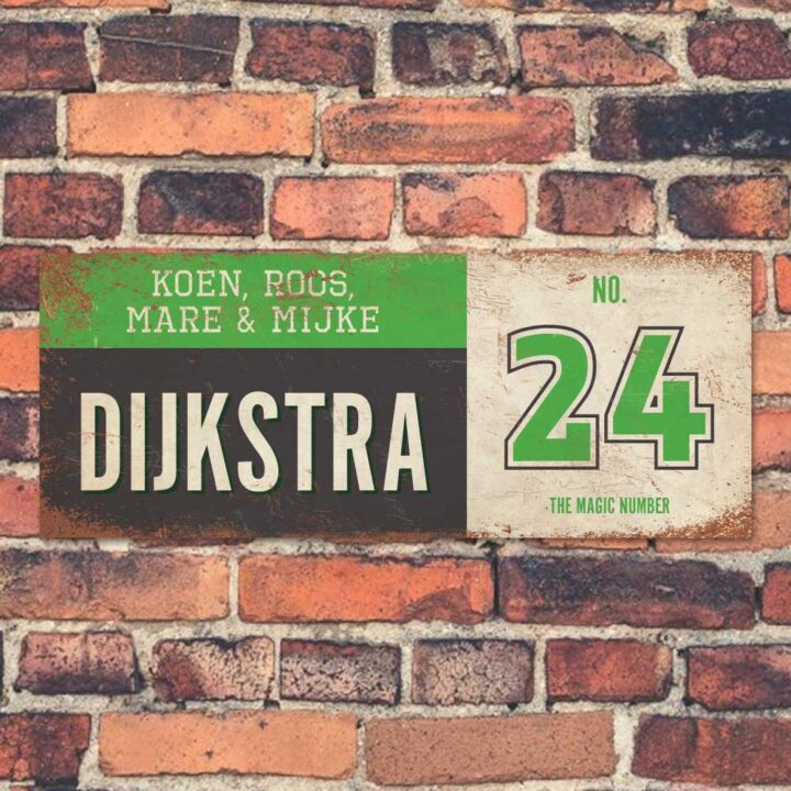 Koenmeloen-vintage-naambord-Dijksrta-zwart-groen-wit
