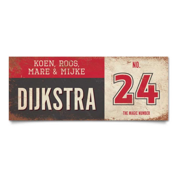 Koenmeloen-vintage-naambord-Dijksrta-zwart-rood-wit