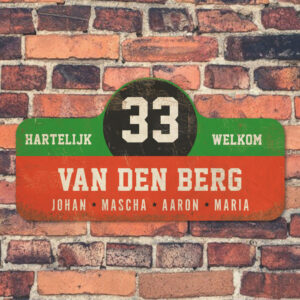 Van-den-Berg-naambord-koenmeloen-rood-groen-zwart-wit-muur rallybord
