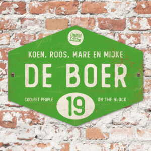 Naambord-de-boer-groen-wit-ruit-koenmeloen-vintage-muur