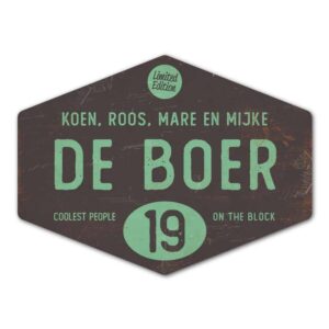Naambord-de-boer-zwart-mint-ruit-koenmeloen-vintage-origineel