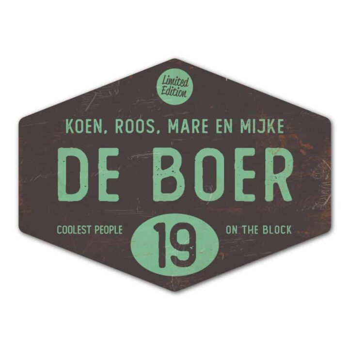 Naambord-de-boer-zwart-mint-ruit-koenmeloen-vintage-origineel