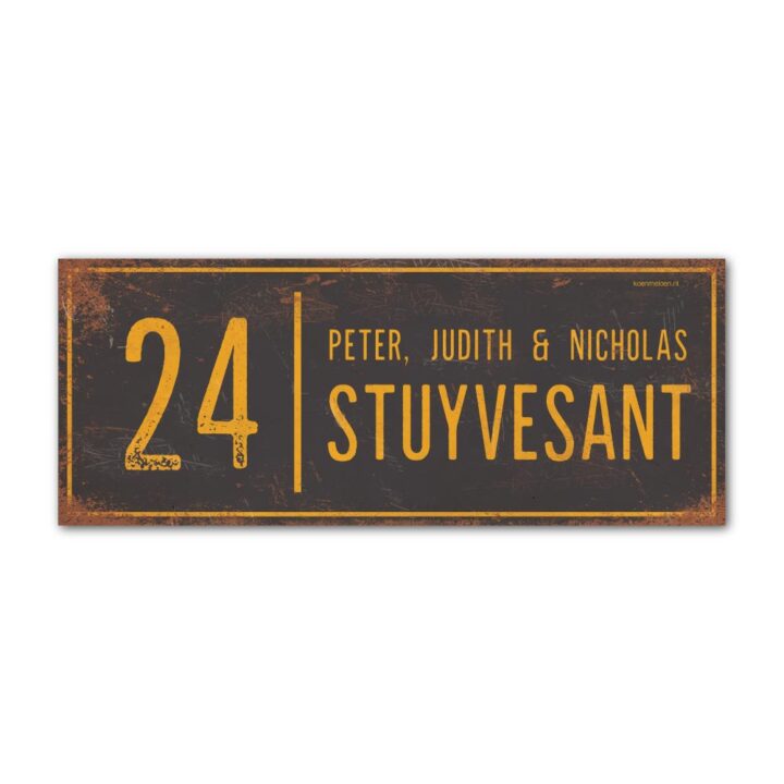 Naambord-Stuyvesant-vintage-koenmeloen-voordeur-antraciet-geel