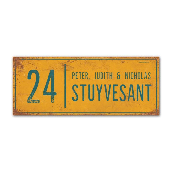 Naambord-Stuyvesant-vintage-koenmeloen-voordeur-geel-blauw