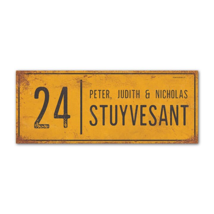 Naambord-Stuyvesant-vintage-koenmeloen-voordeur-geel-zwart