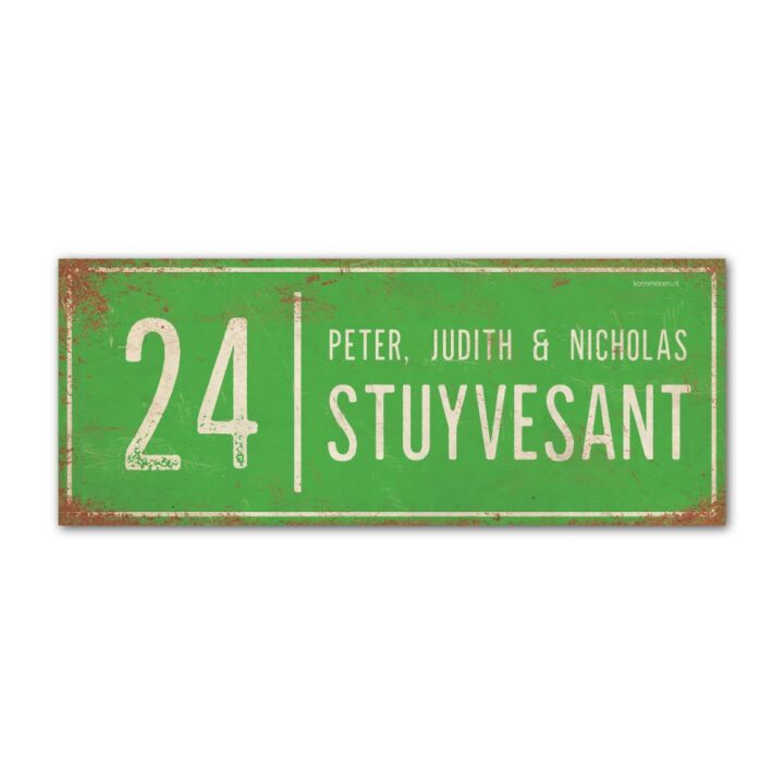 Naambord-Stuyvesant-vintage-koenmeloen-voordeur-lichtgroen-wit