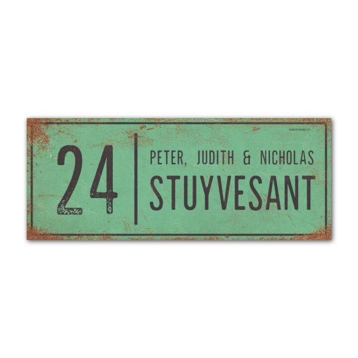 Naambord-Stuyvesant-vintage-koenmeloen-voordeur-mint-zwart