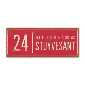 Naambord-Stuyvesant-vintage-koenmeloen-voordeur-rood-wit