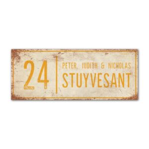 Naambord-Stuyvesant-vintage-koenmeloen-voordeur-wit-geel