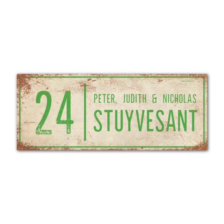 Naambord-Stuyvesant-vintage-koenmeloen-voordeur-wit-lichtgroen