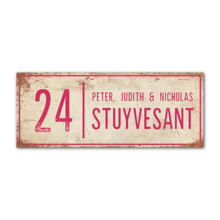 Naambord-Stuyvesant-vintage-koenmeloen-voordeur-wit-roze
