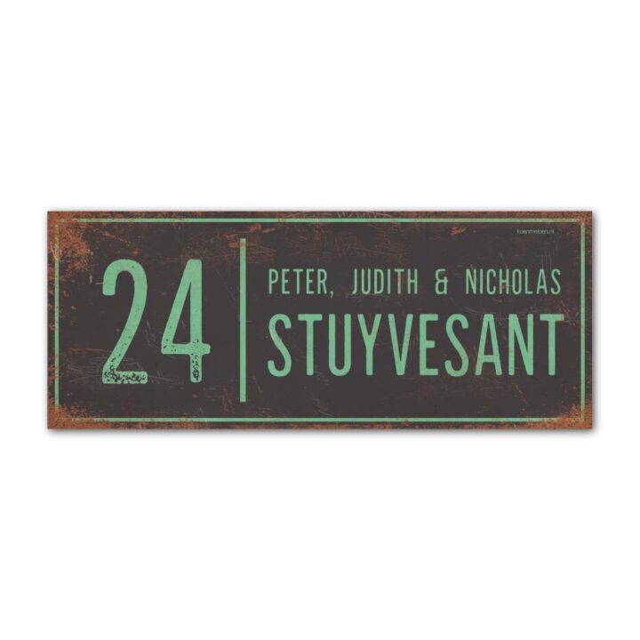 Naambord-Stuyvesant-vintage-koenmeloen-voordeur-zwart-mint