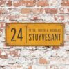 Naambord-Stuyvesant-vintage-koenmeloen-voordeur-geel-zwart