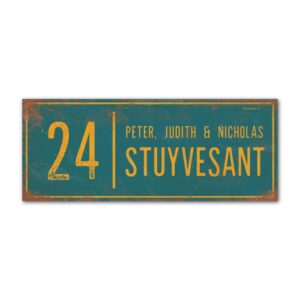Naambord-Stuyvesant-vintage-koenmeloen-voordeur-blauw-geel