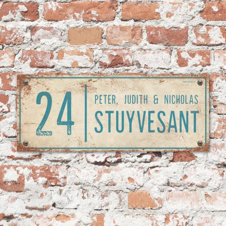 Naambord-Stuyvesant-vintage-koenmeloen-voordeur-wit-blauw