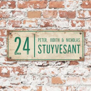 Naambord-Stuyvesant-vintage-koenmeloen-voordeur-wit-groen