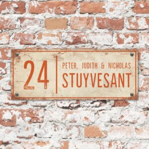 Naambord-Stuyvesant-vintage-koenmeloen-voordeur-wit-oranje