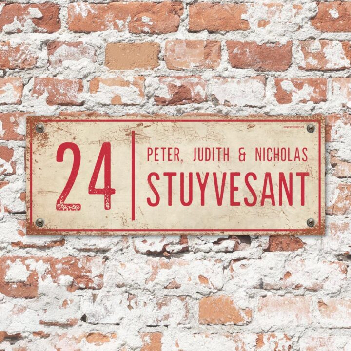 Naambord-Stuyvesant-vintage-koenmeloen-voordeur-wit-rood