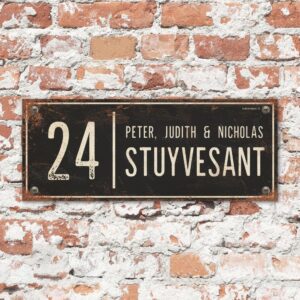 Naambord-Stuyvesant-vintage-koenmeloen-voordeur-zwart-wit