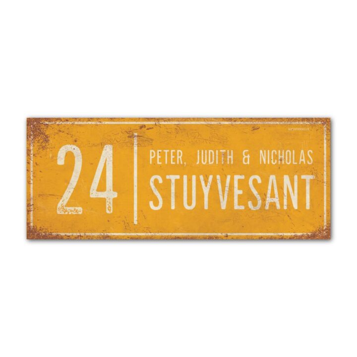 Naambord-Stuyvesant-vintage-koenmeloen-voordeur-geel-wit