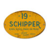 Naambord-Schipper-vintage-koenmeloen-voordeur-petrol-blauw-geel-muur