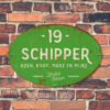 Naambord-Schipper-vintage-koenmeloen-voordeur-licht-groen-wit