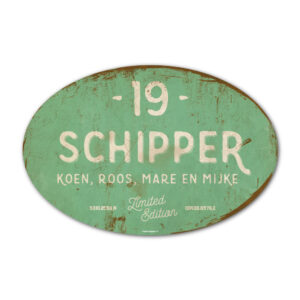 naambord-Schipper-vintage-koenmeloen-voordeur-mint-wit-muur