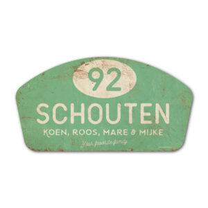 Naambord-Schouten-vintage-koenmeloen-voordeur-mint-wit