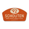 Naambord-Schouten-vintage-koenmeloen-voordeur-oranje-wit
