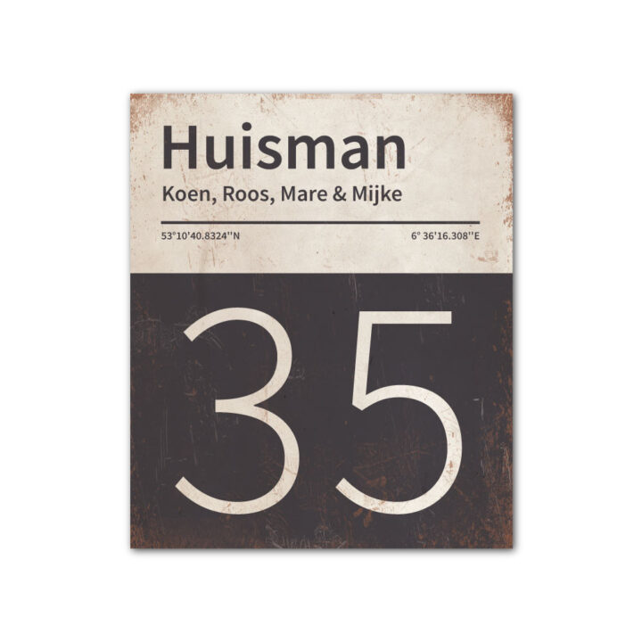 Naambord-Huisman-22-vlakken-nummer-onder-Koenmeloen--antraciet-wit