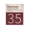 Naambord-Huisman-22-vlakken-nummer-onder-Koenmeloen--bordeaux-rood-wit