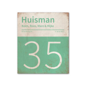 Naambord-Huisman-22-vlakken-nummer-onder-Koenmeloen-mint-wit