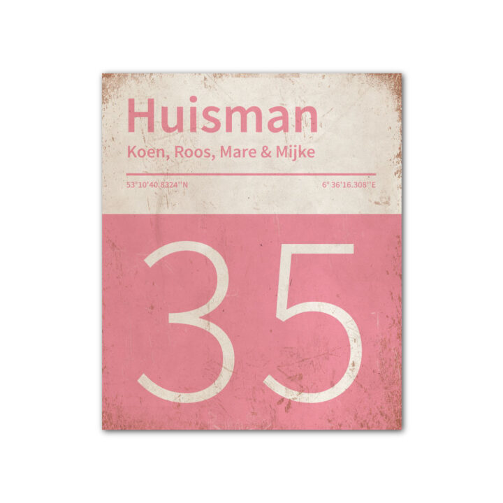 Naambord-Huisman-22-vlakken-nummer-onder-Koenmeloen--roze-wit