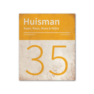 Naambord-Huisman-22-vlakken-nummer-onder-Koenmeloen--wit-geel