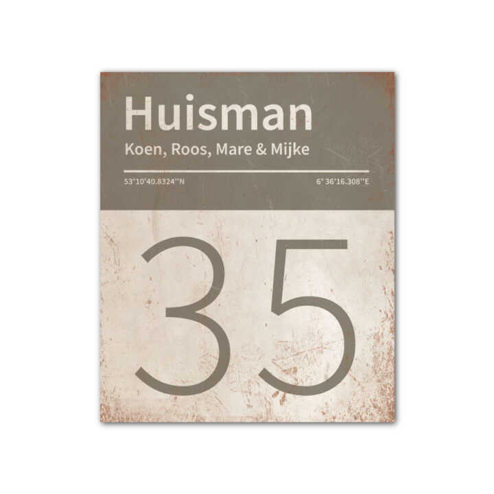Naambord-Huisman-22-vlakken-nummer-onder-Koenmeloen--wit-grijs