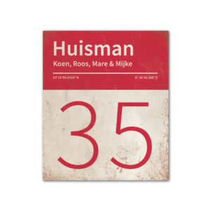 Naambord-Huisman-22-vlakken-nummer-onder-Koenmeloen--wit-rood