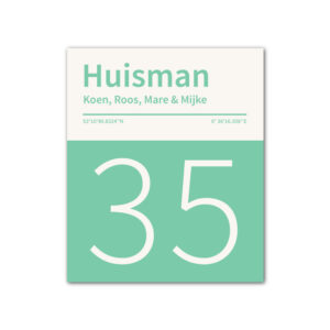 Naambord-Huisman-22-vlakken-nummer-onder-geen-roest-Koenmeloen--mint-wit